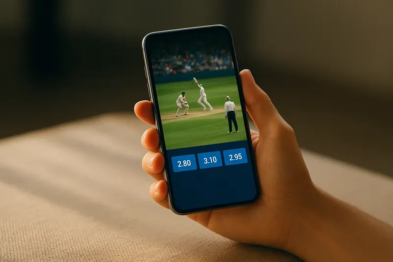Hand holding smartphone showing live cricket match and real-time odds